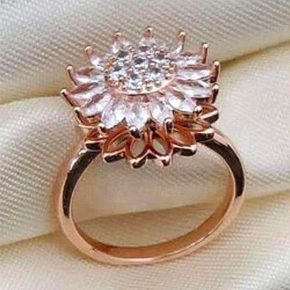 Rotating SUNFLOWER Full Diamond Sunflower Ring - Here2Save