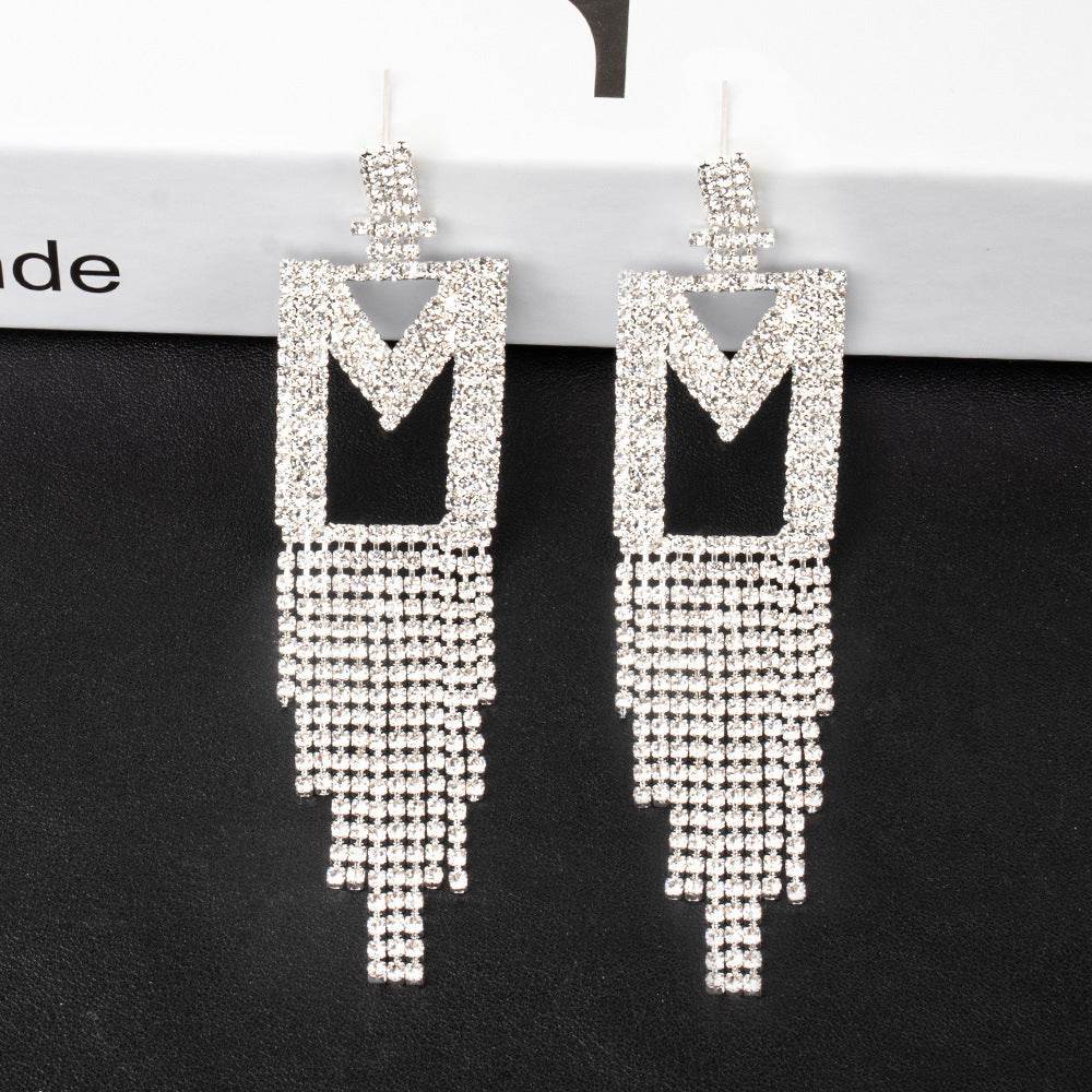 Fashion Jewelry 925 Silver Needle Ornaments Rhinestone Letter B Earrings Banquet Tassel Ear Ornaments Female - Here2Save