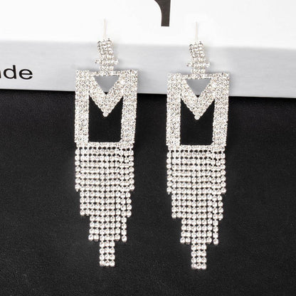 Fashion Jewelry 925 Silver Needle Ornaments Rhinestone Letter B Earrings Banquet Tassel Ear Ornaments Female - Here2Save