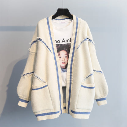 Women's Loose Letter Thick Knit Cardigan Sweater Coat