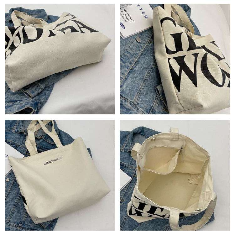 Bolso de lona de gran capacidad para mujer, bandolera con estampado de letras, bolsos sencillos de viaje, bolsas para compras diarias informales