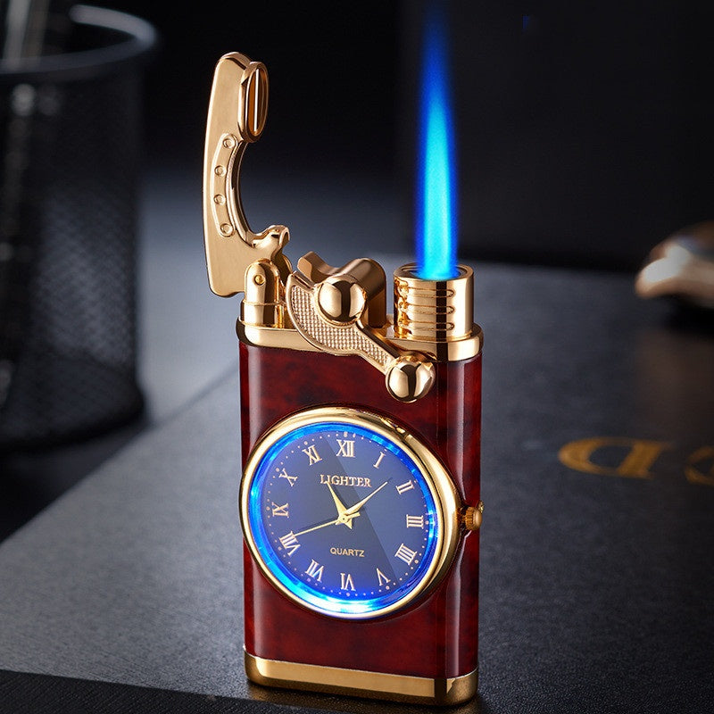 New Lighter With Electric Watch Rocker Arm Automatic Ignition Straight Blue Flame Lighter Creative Real Dial Inflatable Windproof Lighter Men's Watch Gift - Here2Save