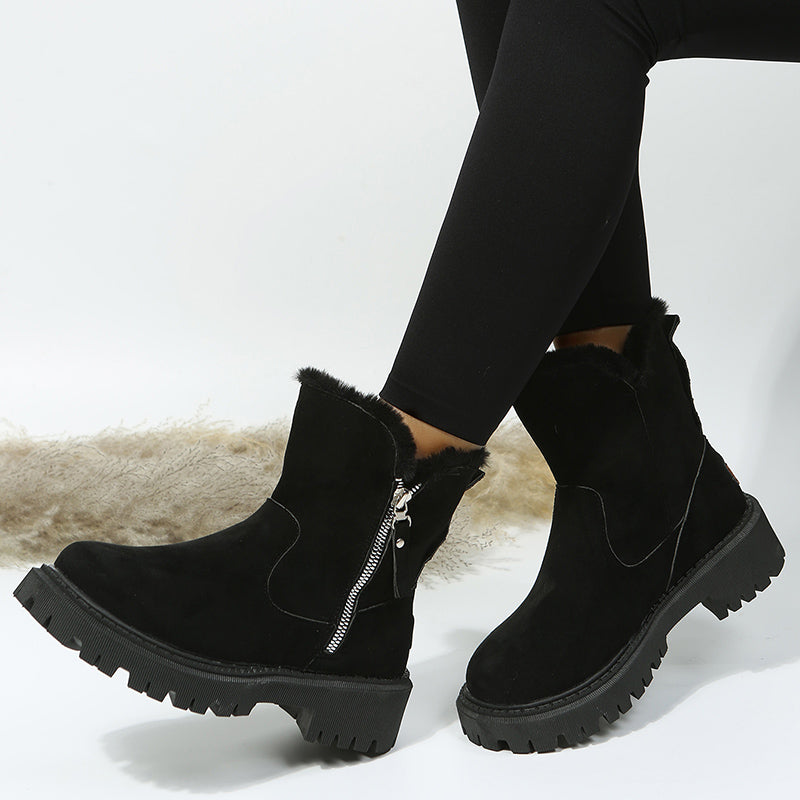 Botas de nieve de felpa gruesas para mujer, zapatos de invierno antideslizantes de gamuza sintética