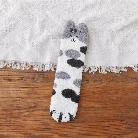 Women's Coral Fleece Cat Paw Pattern Kawaii Thick Warm Socks