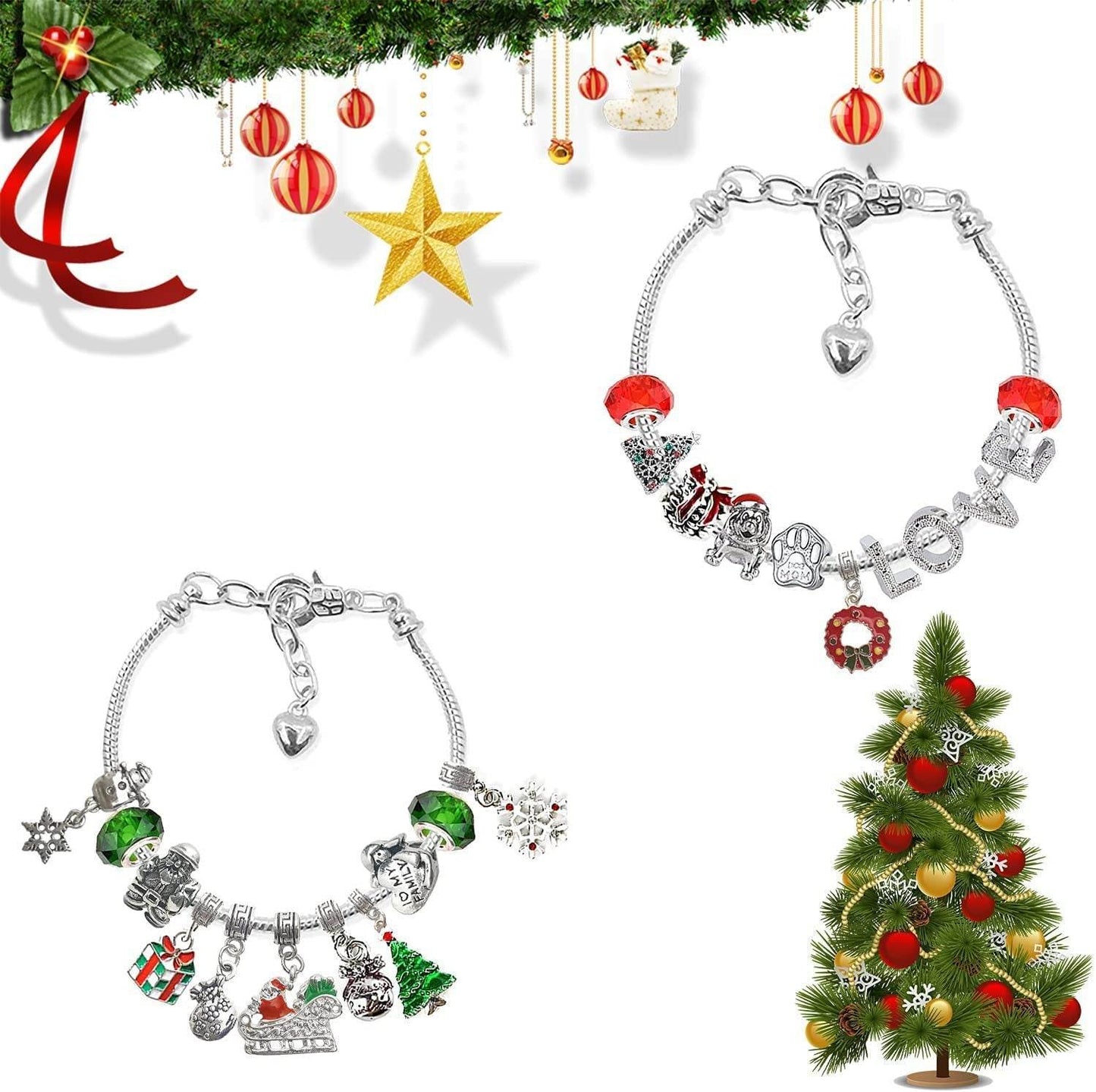 Christmas Advent 24 Countdown Calendar Gift Box Bracelet Set - Here2Save