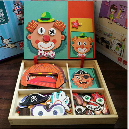 Montessori Magnetic Fun Puzzle Children's Wooden Puzzle Box Game Cartoon Educational Painting Toys For Children Gift Antistress