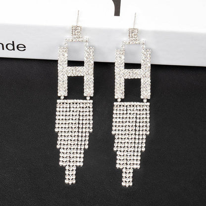 Fashion Jewelry 925 Silver Needle Ornaments Rhinestone Letter B Earrings Banquet Tassel Ear Ornaments Female - Here2Save