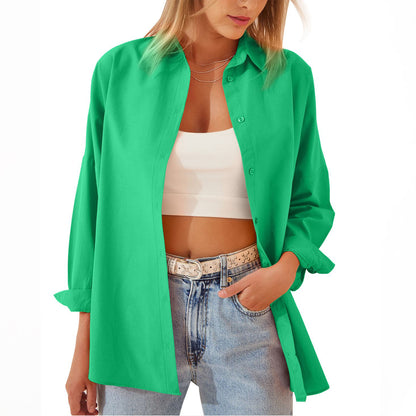 Women's Shirt Jacket Long Sleeve Blouse Button Down Tops Candy Color Shirt