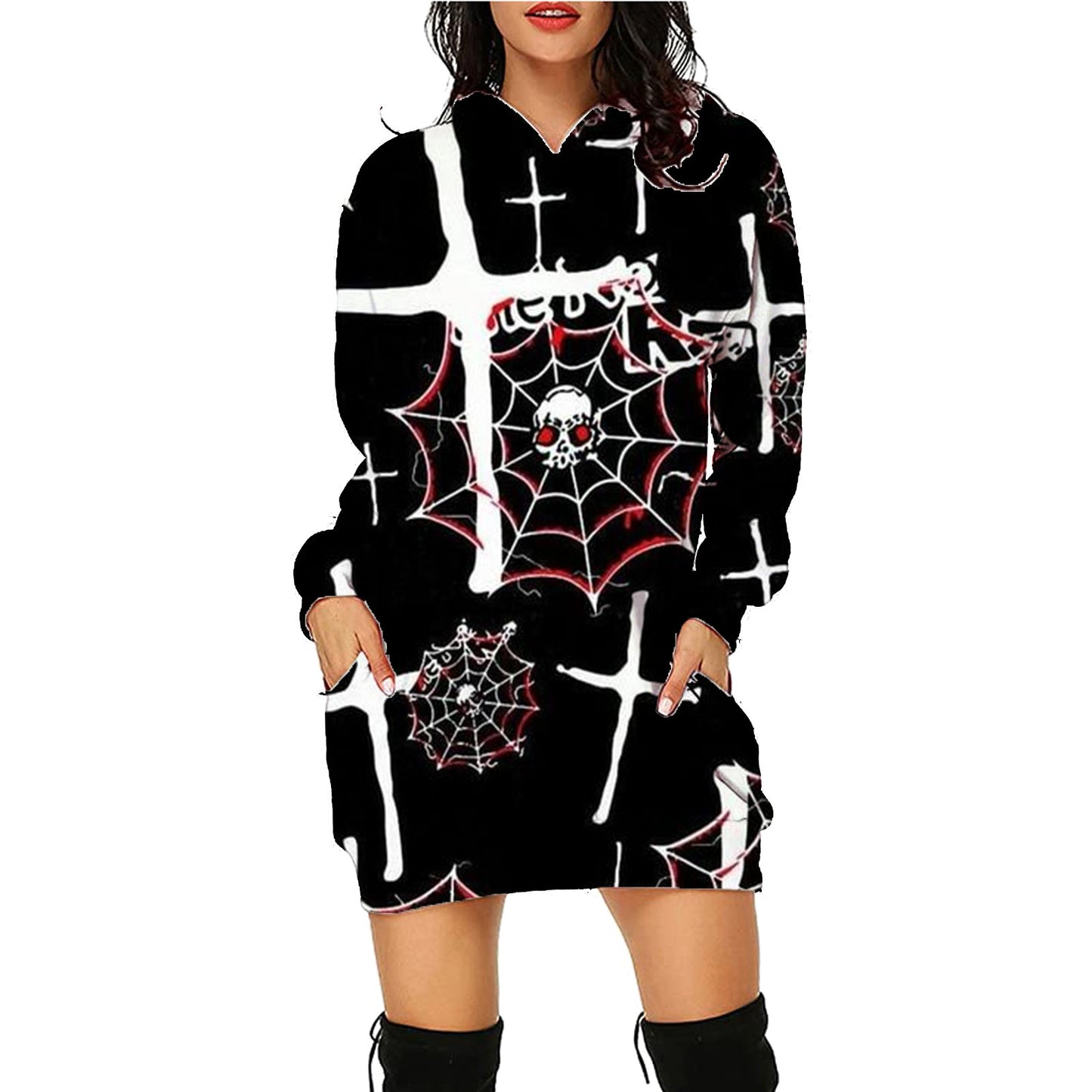 Halloween Print Long Hoodie With Pockets Sweater Long Sleeve Clothes Women - Here2Save