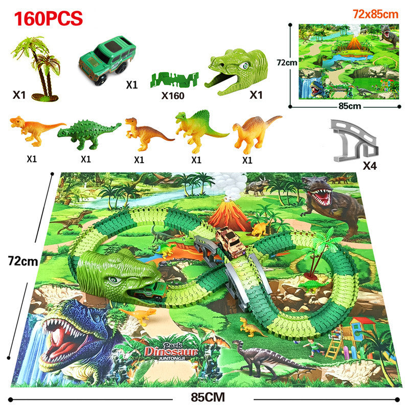 Pista eléctrica ensamblada para niños, simulación de carreras, Animal, dinosaurio tiranosaurio, juguete, rompecabezas, regalo para niño