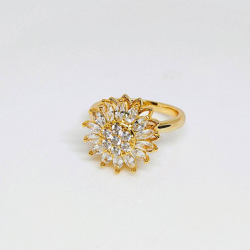 Rotating SUNFLOWER Full Diamond Sunflower Ring - Here2Save
