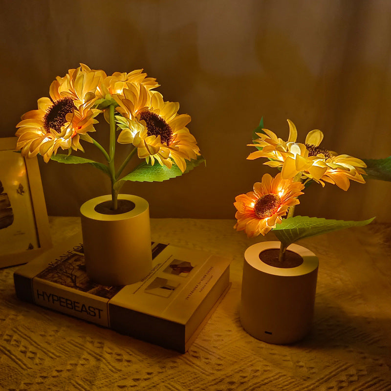 Rechargeable Sunflower Led Simulation Night Light Table Lamp Simulation Flowers Decorative Desk Lamp For Resturaunt Hotel Wedding Gift - Here2Save