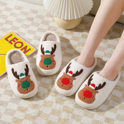 Christmas Shoes Winter Home Slippers Elk Soft Cozy Bedroom Slipper Slip On House Shoes - Here2Save