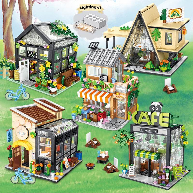 Street View Building Florist Coffee Shop Granular Pieced Blocks Toys - Here2Save