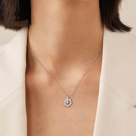 Rotatable 925 Silver Snowflake Necklace Women Luxury Niche Design Shiny Rhinestone Jewelry Autumn And Winter Birthday Gift For Friends - Here2Save