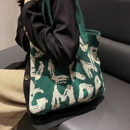 Bolso de punto con estampado de letras, bolso bandolera para compras a la moda, bolso de gran capacidad