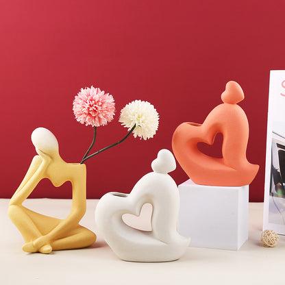 Ceramic Vase Home Decor Room Decoration Sculpture Matte Abstract Character Vase Statue Living Room Decoration Desktop Pen Holder