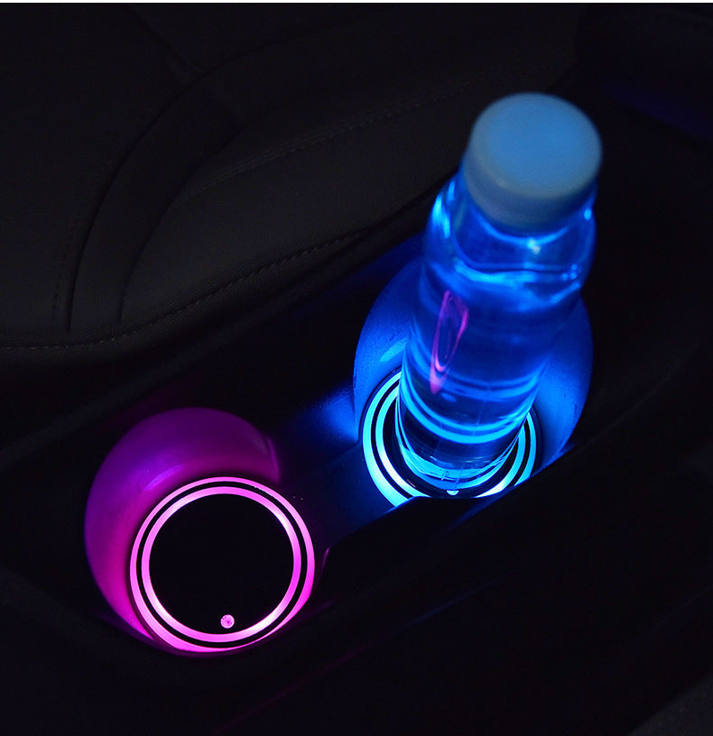 Posavasos colorido con luz LED, posavasos con carga Solar y USB, posavasos antideslizante, luz ambiental para coche automáticamente