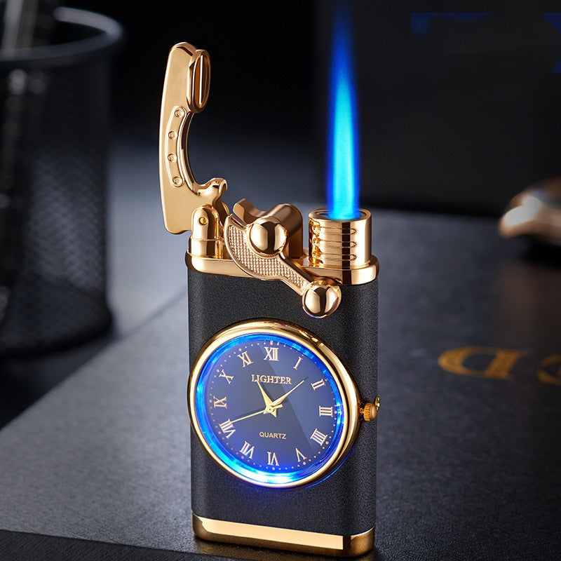 New Lighter With Electric Watch Rocker Arm Automatic Ignition Straight Blue Flame Lighter Creative Real Dial Inflatable Windproof Lighter Men's Watch Gift - Here2Save