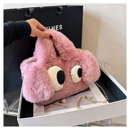 Cute Cartoon Big Eyes Dog Plush Bags For Women Winter Fashion Chains Handbags Designer Personalized Shoulder Crossbody Bag