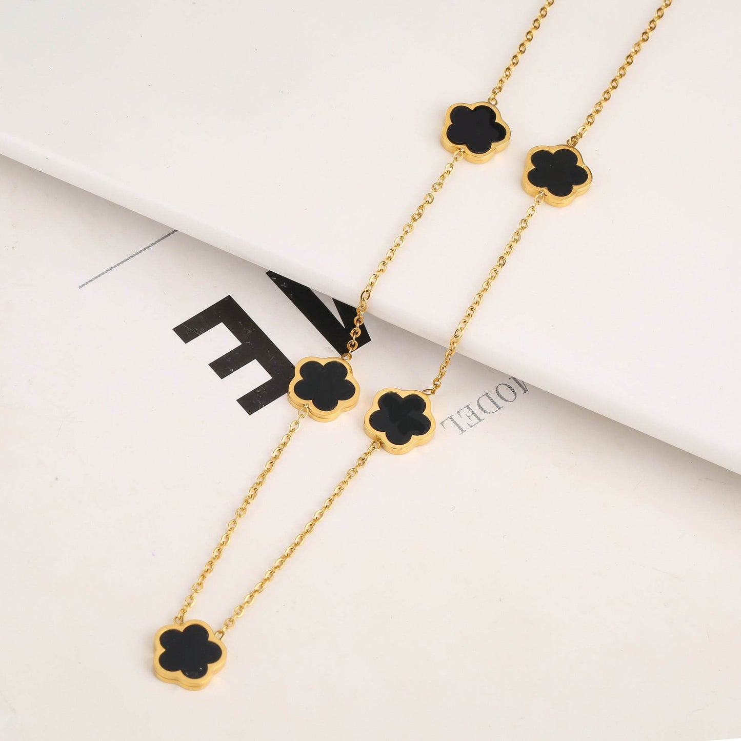 New Stainless Steel Plant Fritillary Five Leaf Petals Earring Bracelet Necklace Jewelry Set Women Cross-border Hot Selling Lot - Here2Save