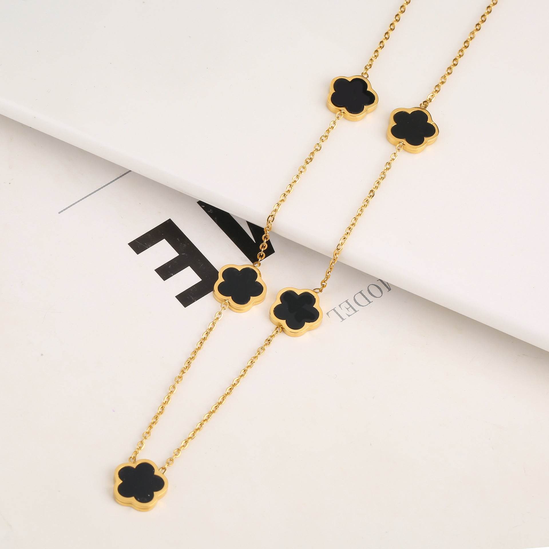 New Stainless Steel Plant Fritillary Five Leaf Petals Earring Bracelet Necklace Jewelry Set Women Cross-border Hot Selling Lot - Here2Save