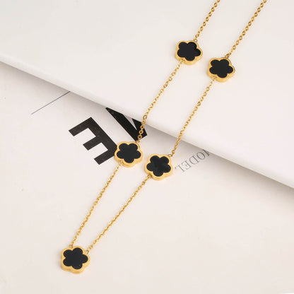 New Stainless Steel Plant Fritillary Five Leaf Petals Earring Bracelet Necklace Jewelry Set Women Cross-border Hot Selling Lot - Here2Save