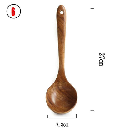 Thailand Teak Natural Wood Tableware Spoon Ladle Turner Long Rice Colander Soup Skimmer Cooking Spoons Scoop Kitchen Tool Set - Here2Save