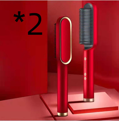 New 2 In 1 Hair Straightener Hot Comb Negative Ion Curling Tong Dual-purpose Electric Hair Brush - Here2Save