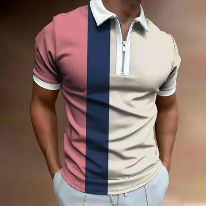 Men's POLO Shirt Striped Printed Short Sleeve T-Shirt Lapel Shirt - Here2Save