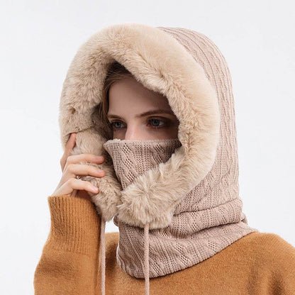 Winter Thick Plush Hat With Scarf Windproof Warm Knit Hats Hooded For Women - Here2Save