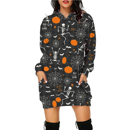 Halloween Print Long Hoodie With Pockets Sweater Long Sleeve Clothes Women - Here2Save