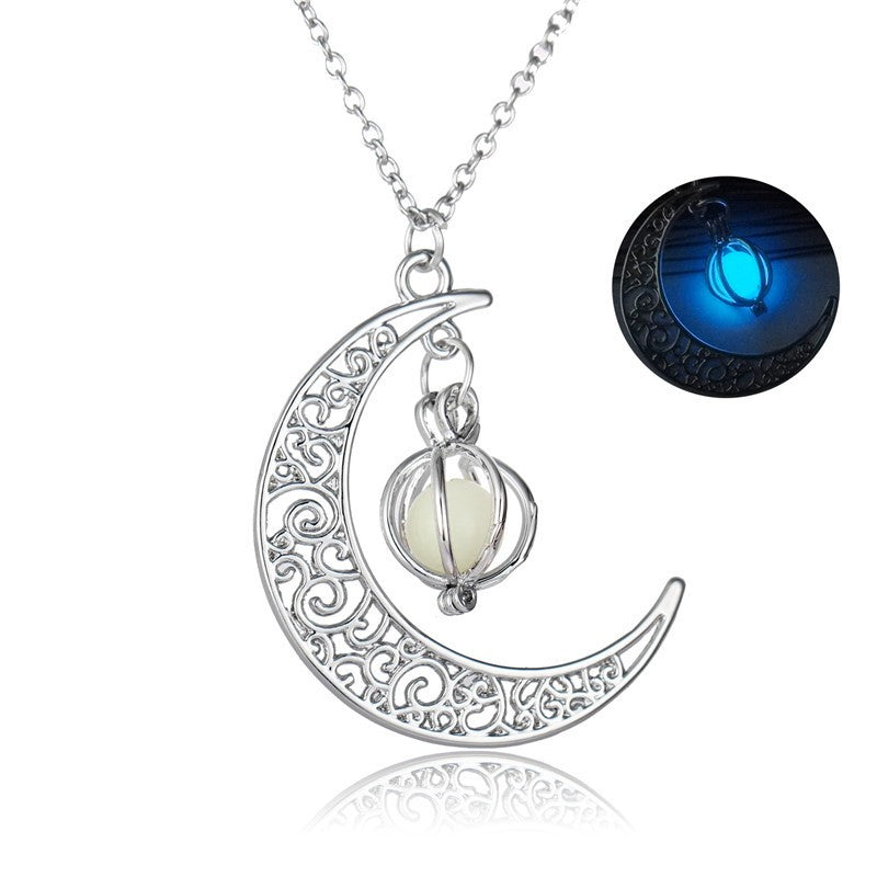 Fashion Moon Natural Glowing Stone Healing Necklace Women Gift Charm Luminous Pendant Necklace Jewelry - Here2Save