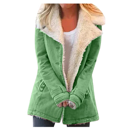 Women Plus Size Warm Coats Composite Plush Button Lapels Jacket Outwearcoat