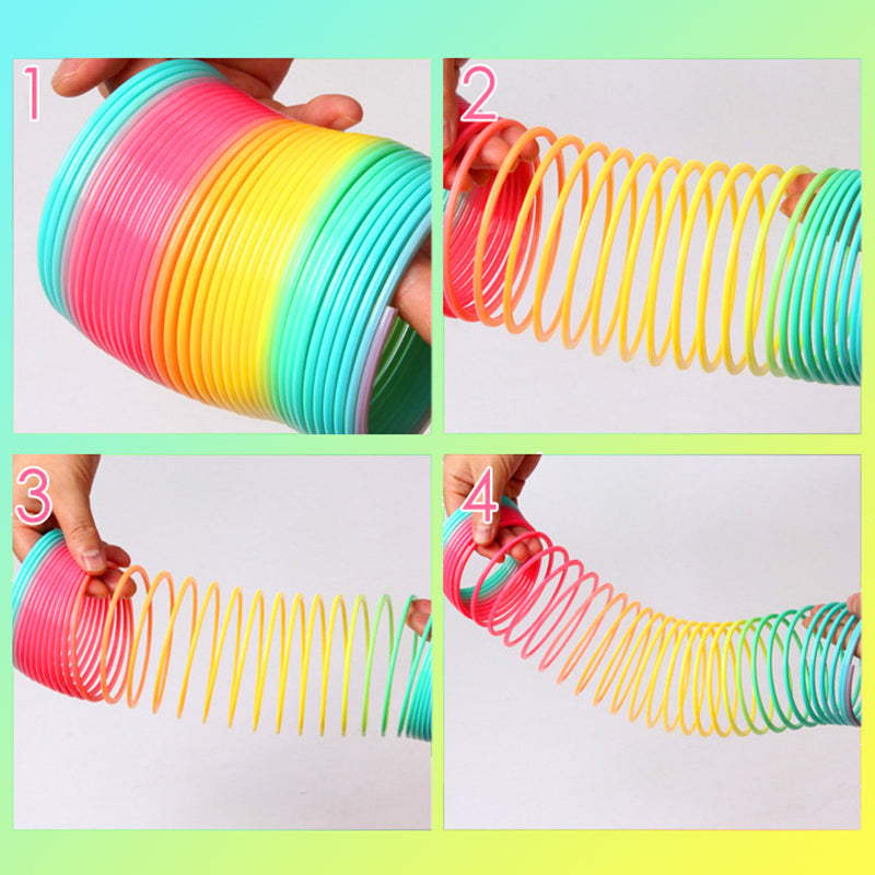 Juguetes de bobina de resorte de arco iris, bobina de resorte plegable de plástico, juego deportivo para niños, juguetes creativos educativos de moda divertidos, regalo para niños