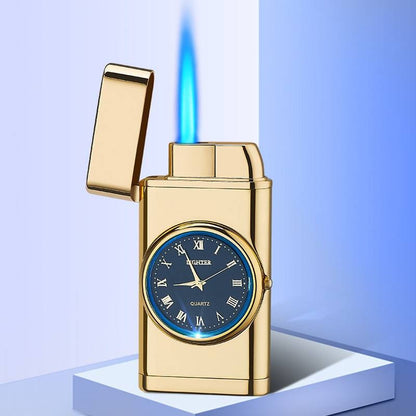 New Lighter With Electric Watch Rocker Arm Automatic Ignition Straight Blue Flame Lighter Creative Real Dial Inflatable Windproof Lighter Men's Watch Gift - Here2Save