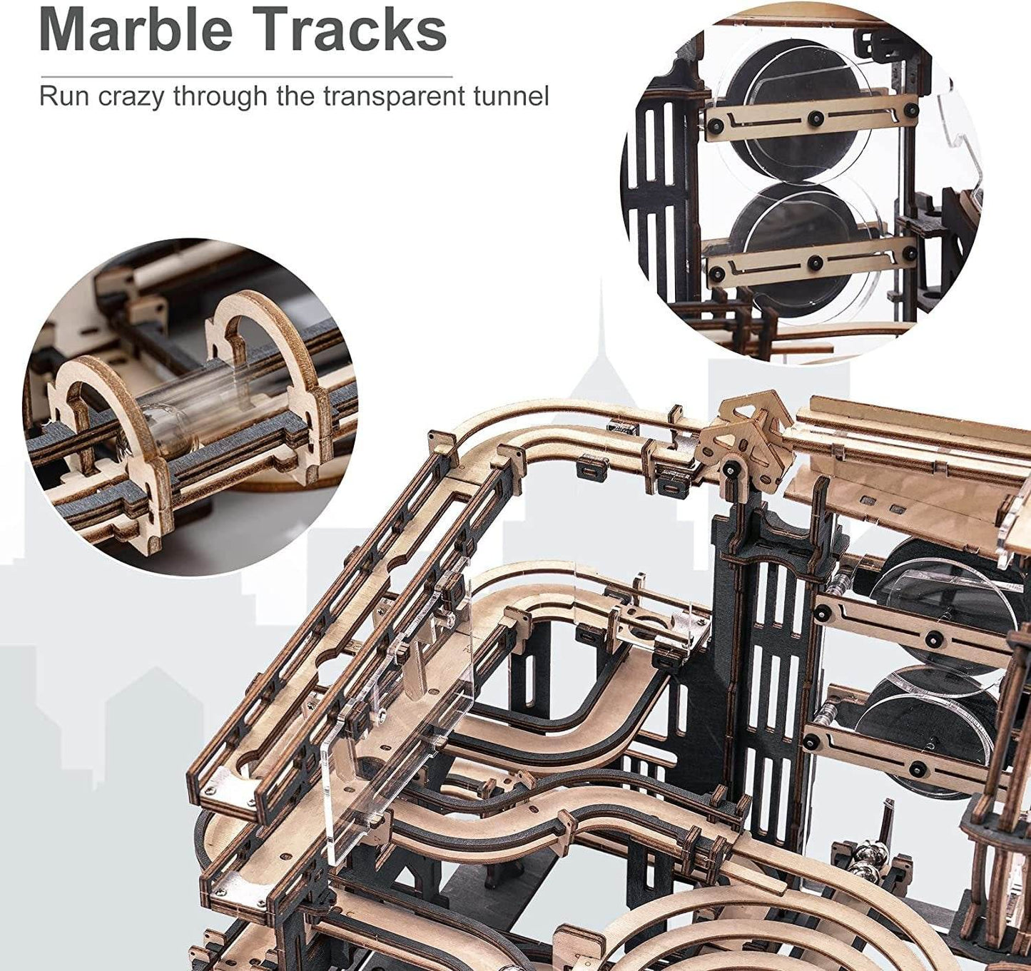 Robotime ROKR Marble Night City 3D Wooden Puzzle Games Assembly Waterwheel Model Toys For Children Kids Birthday Gift - Here2Save