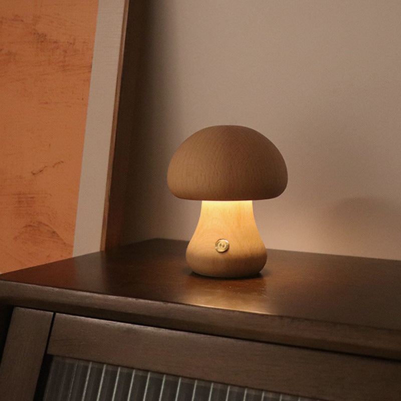 INS Wooden Cute Mushroom LED Night Light With Touch Switch  Bedside Table Lamp For Bedroom Childrens Room Sleeping Night Lamps Home Decor - Here2Save