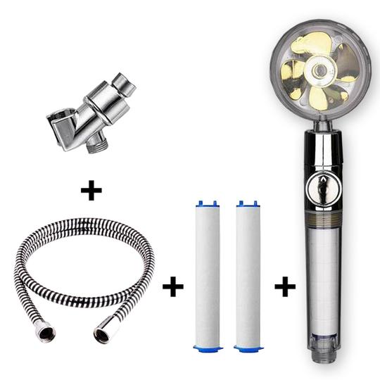 Propeller Driven Shower Head With Stop Button And Cotton Filter Turbocharged High Pressure Handheld Shower Nozzle - Here2Save