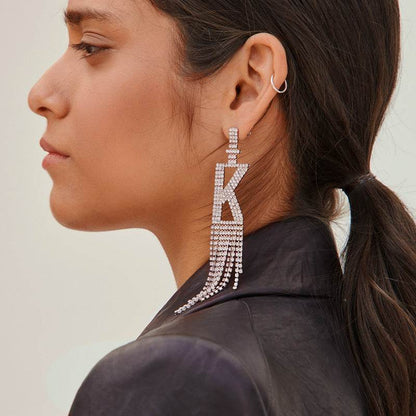 Fashion Jewelry 925 Silver Needle Ornaments Rhinestone Letter B Earrings Banquet Tassel Ear Ornaments Female - Here2Save