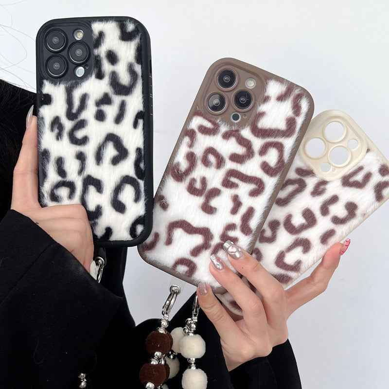 Funda para teléfono de felpa con estampado de leopardo