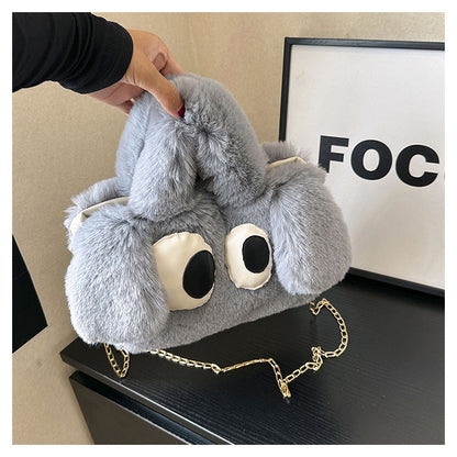 Cute Cartoon Big Eyes Dog Plush Bags For Women Winter Fashion Chains Handbags Designer Personalized Shoulder Crossbody Bag