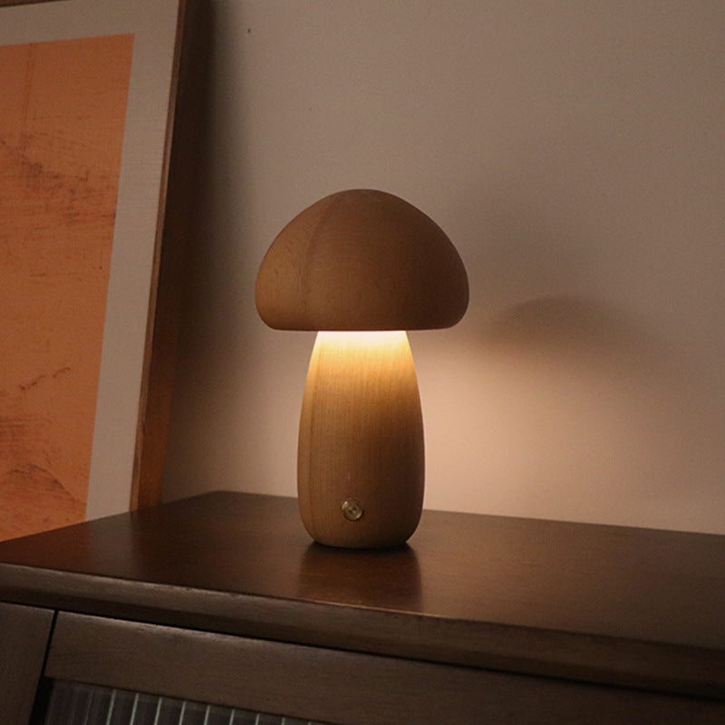 INS Wooden Cute Mushroom LED Night Light With Touch Switch  Bedside Table Lamp For Bedroom Childrens Room Sleeping Night Lamps Home Decor - Here2Save