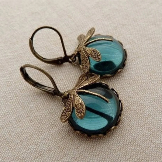 Fashion Jewelry Women's Earrings Hanging Vintage Dragonfly Pendant Earring Boho Chakra Blue Moonstone Drop Earrings For Women Wedding Charm Ethnic Jewellery - Here2Save