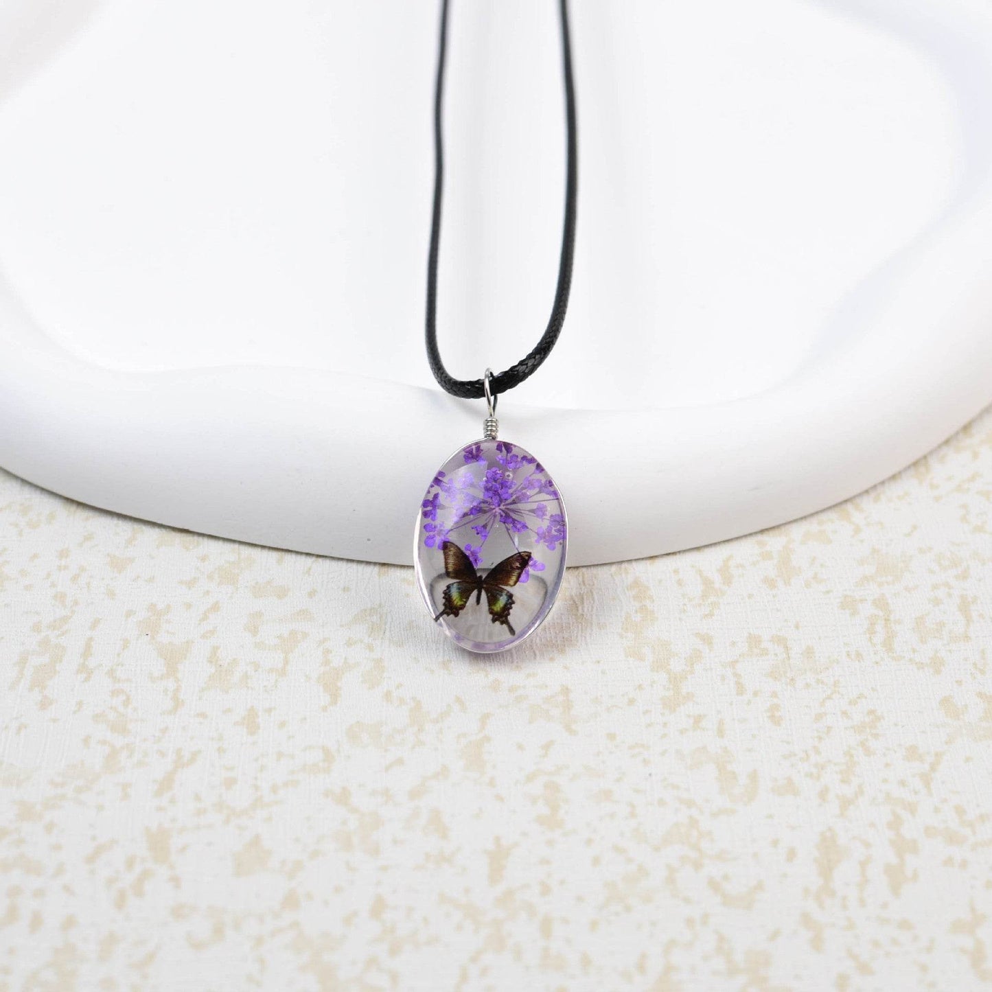 Glass Time Stone Butterfly Lace Flower Necklace - Here2Save