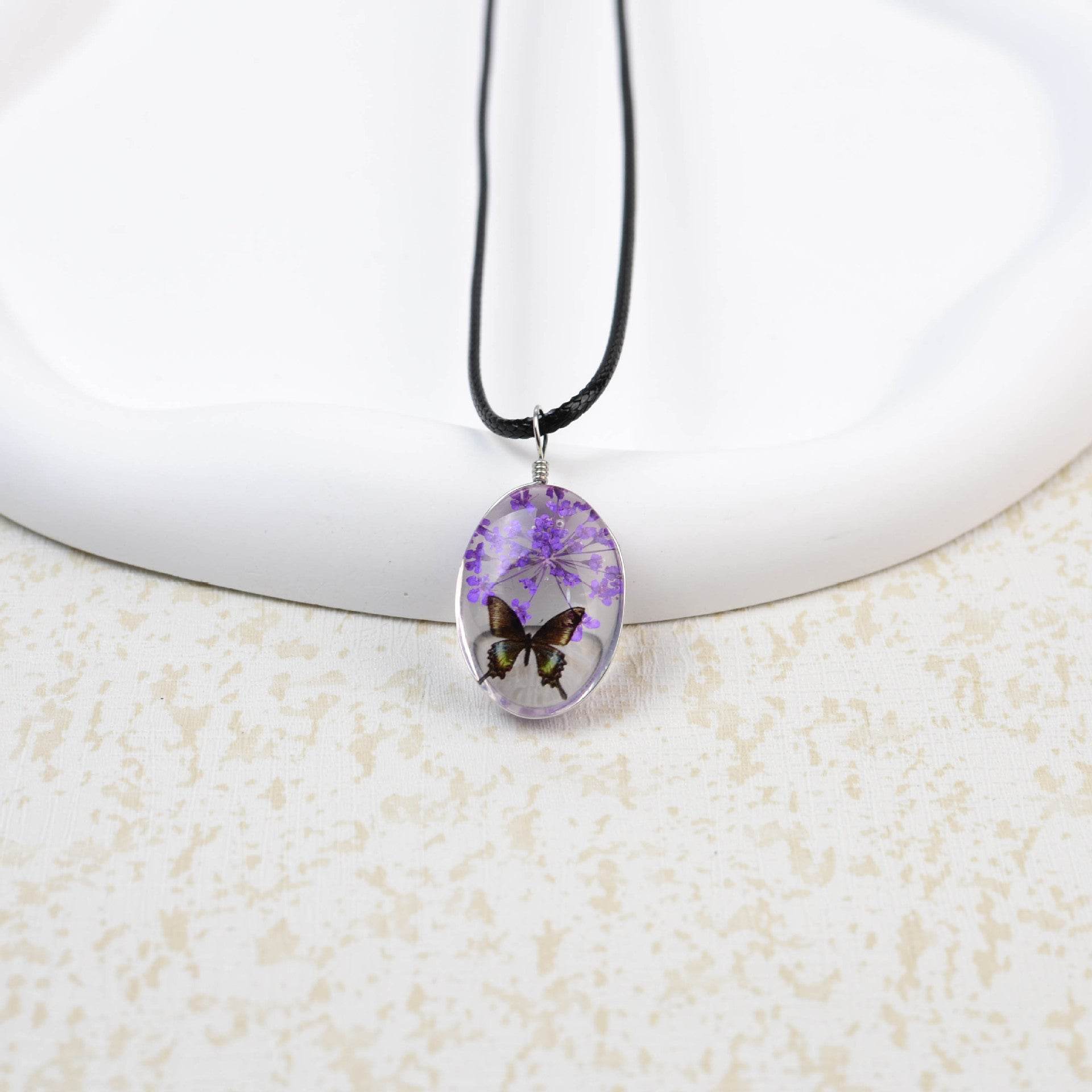 Glass Time Stone Butterfly Lace Flower Necklace - Here2Save