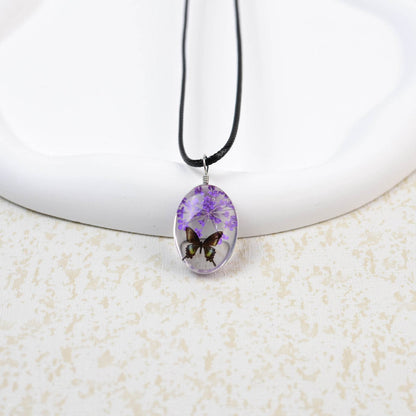 Glass Time Stone Butterfly Lace Flower Necklace - Here2Save