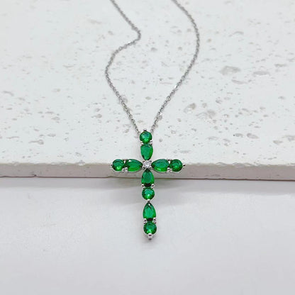 Fashion Jewelry Micro Inlay Colorful Zircon Water Drops Cross Necklace