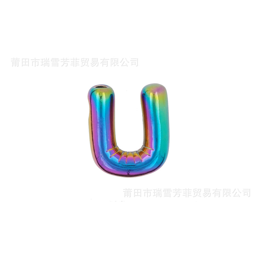 Colorful Balloon Letter Rainbow Couple Necklace Copper Pendant Accessories