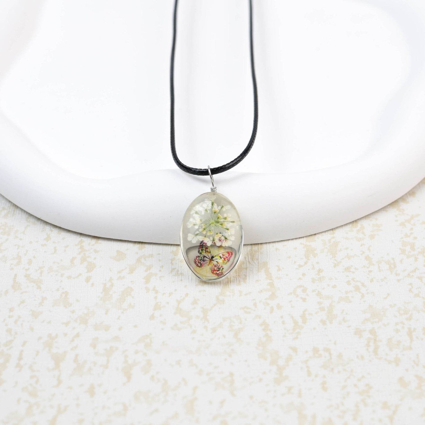 Glass Time Stone Butterfly Lace Flower Necklace - Here2Save